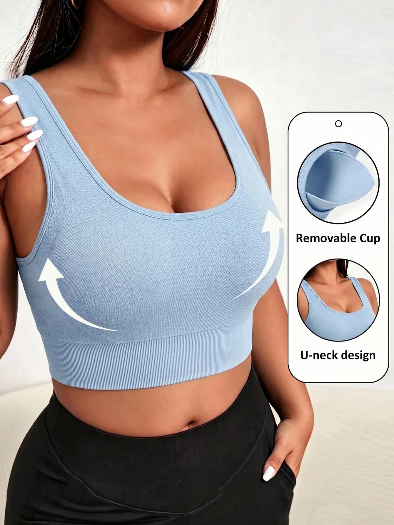 Sports Bra Racerback - บราสปอร์ตไร้ตะเข็บสำหรับผู้หญิงไซส์ใหญ่, บราโยคะแบบมีฟองน้ำถอดได้ คอรูปตัวยู ทรงเรเซอร์แบ็ค ช่วยยกกระชับ, บราออกกำลังกายแบบซัพพอร์ตสูง
