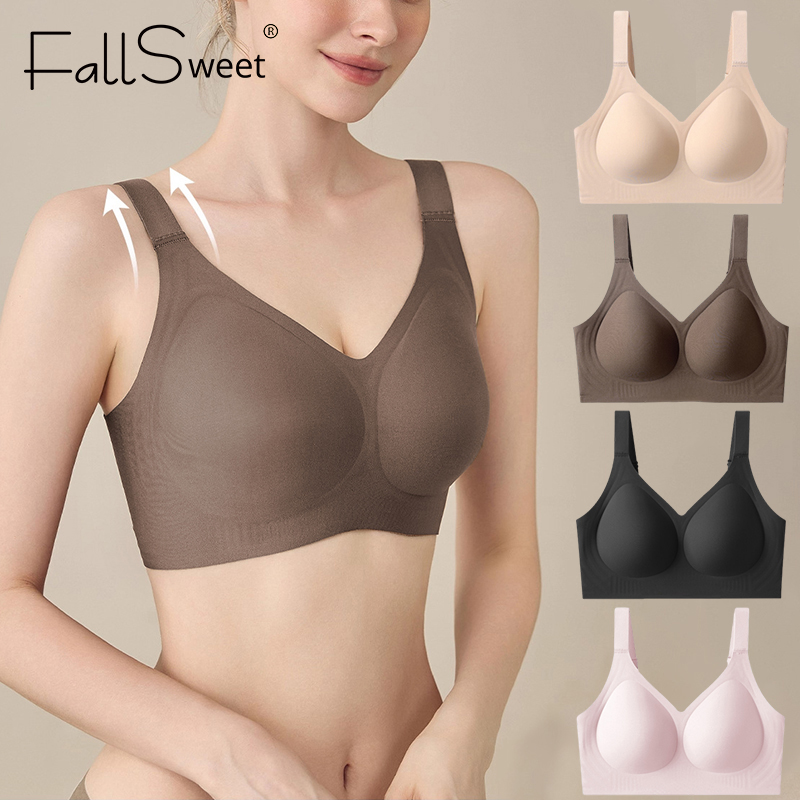 Mastectomy Bra Pocket - บราไร้โครงแบบดันทรงสำหรับผู้หญิงไซส์ใหญ่ ยี่ห้อ FallSweet สายปรับได้ ทรงเต็มคัพ ระบายอากาศดี